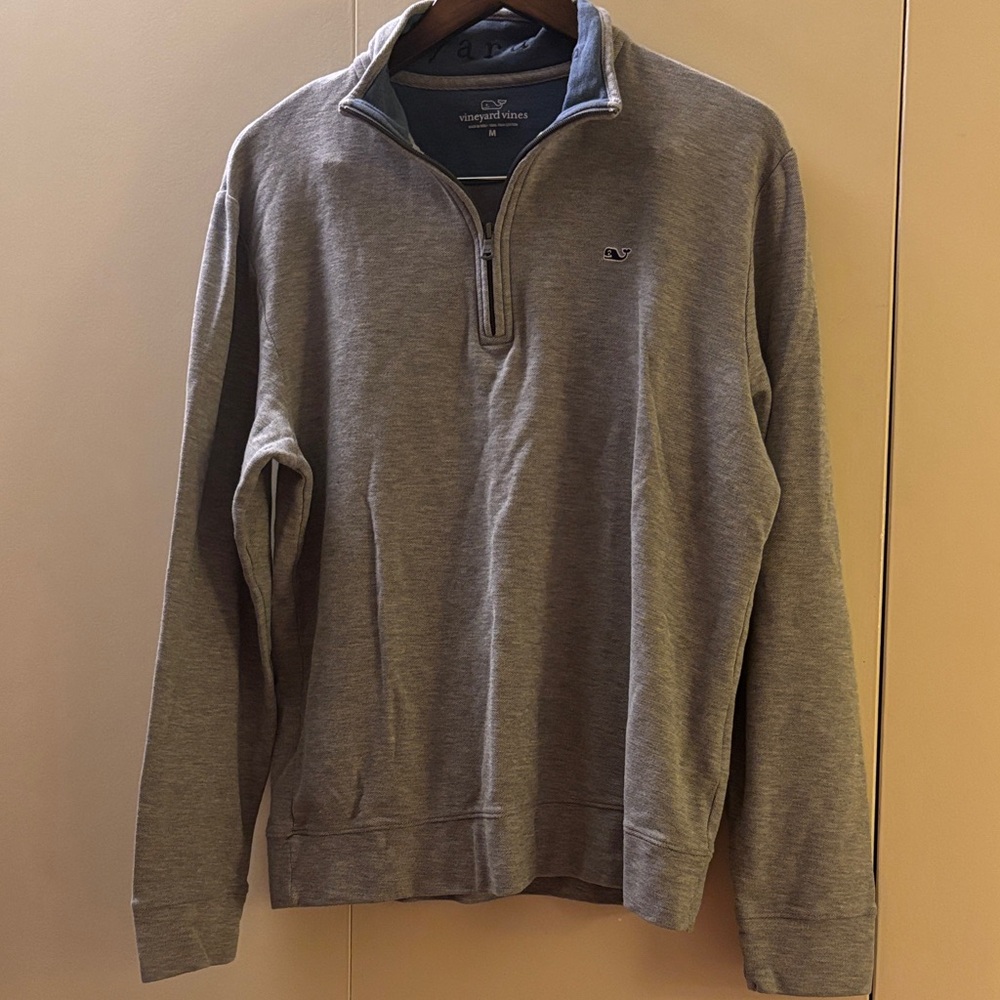 Vineyard Vines Men's Heather Gray Zip-Up Sweater Pima Cotton Medium